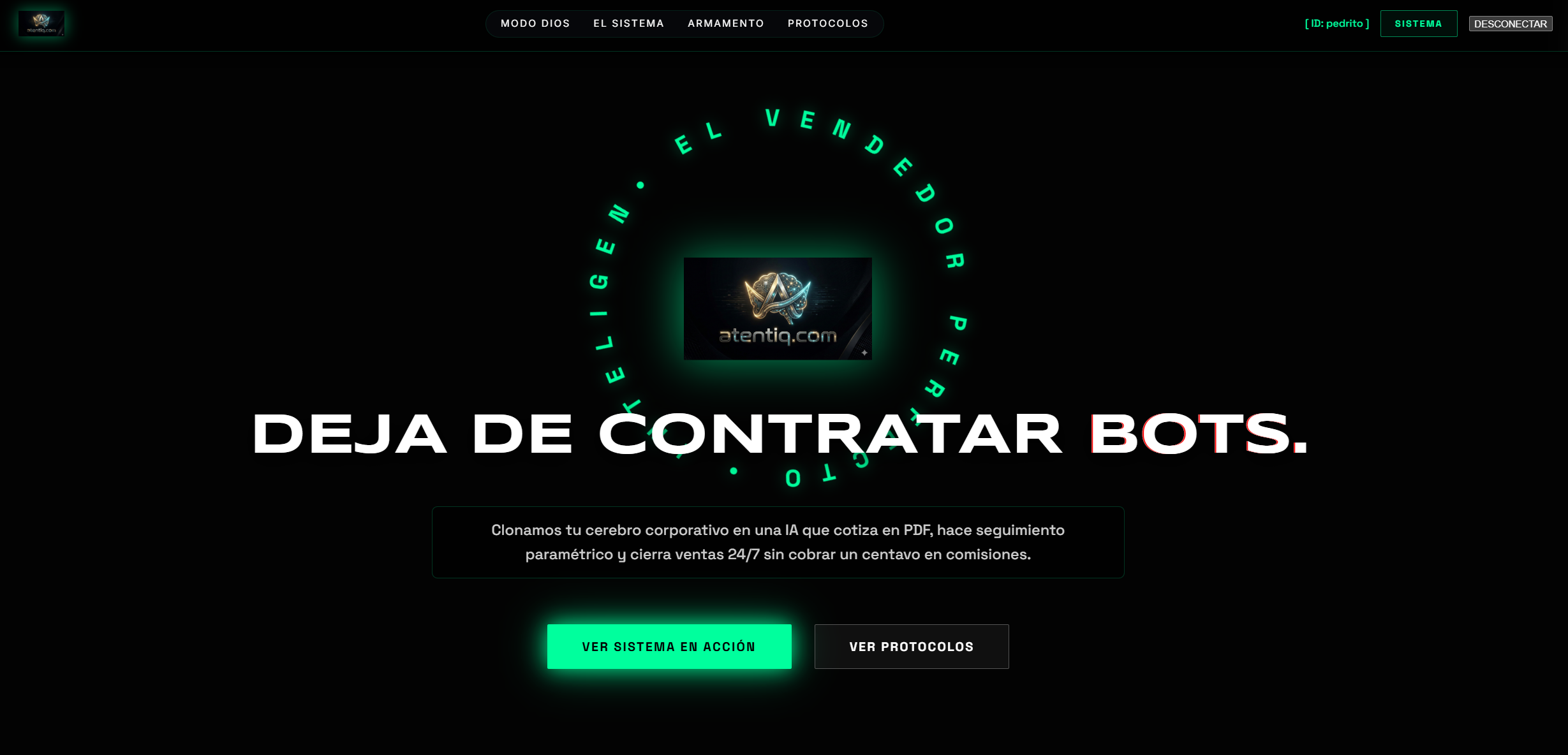 Pantalla de software ATENTIQ